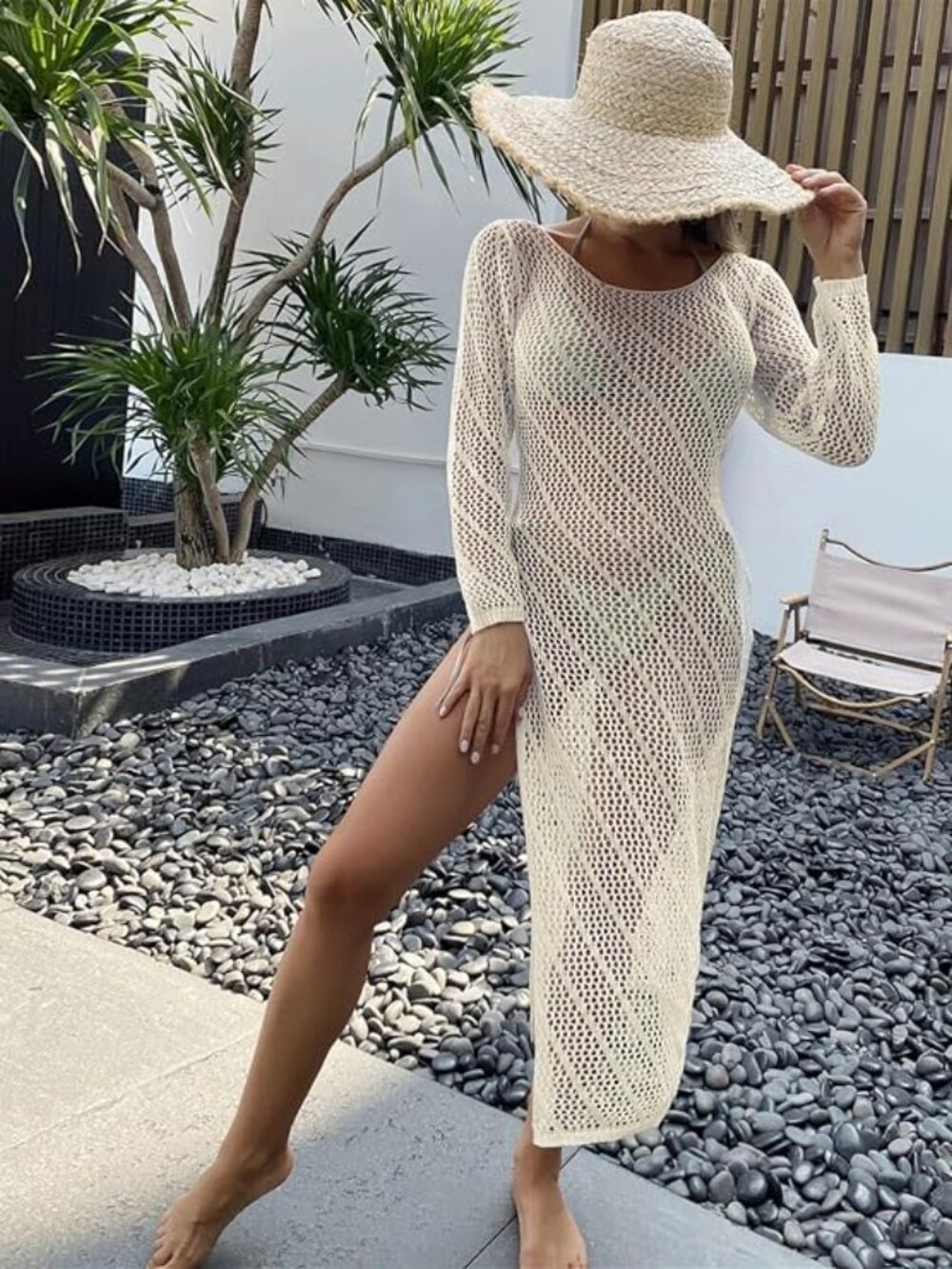 Women's Slit Cover Up Dress, Summer Beach cover up for swimwear - Size: Medium